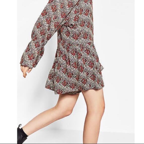 Zara Trafaluc Collection Red & Black Floral Long Sleeve Shorts Romper Size XS - Picture 14 of 16